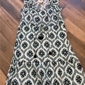 Figue Gianna Stylish Navy and Mint Geometric Patterned Dress